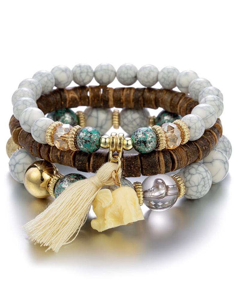 

1pcs Bohemian Turquoise Beaded Multi-layer Bracelet, White