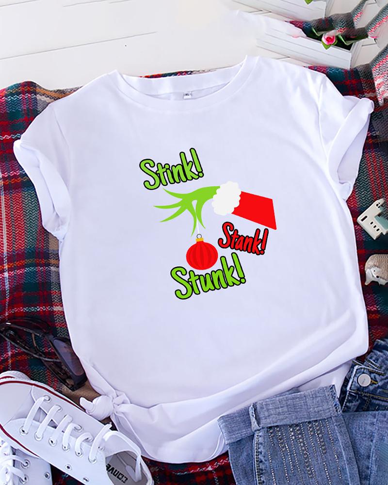 

Christmas Letter Grinch Hand Lantern Print Short Sleeve T-shirt, White