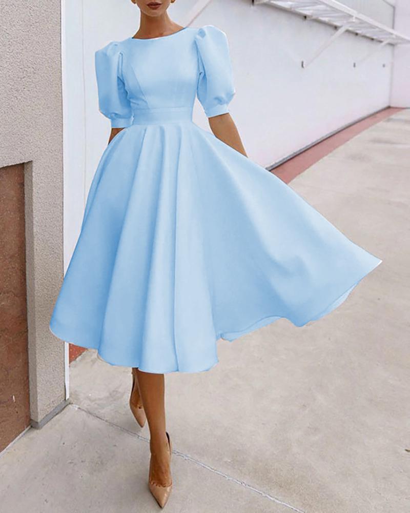 

Puff Sleeve Cutout Ruched Party Dress, Blue
