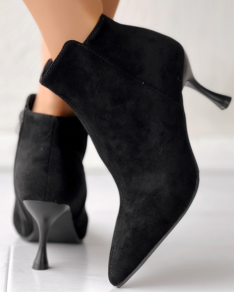 

Side Zipper Pyramid Heel Ankle Boots, Black