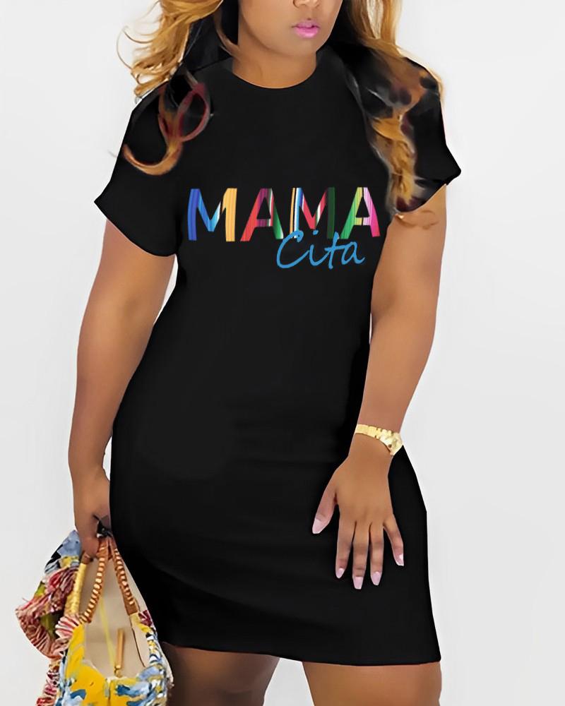 

Mother' Day Mamacita Print Casual Tee Dress, Black