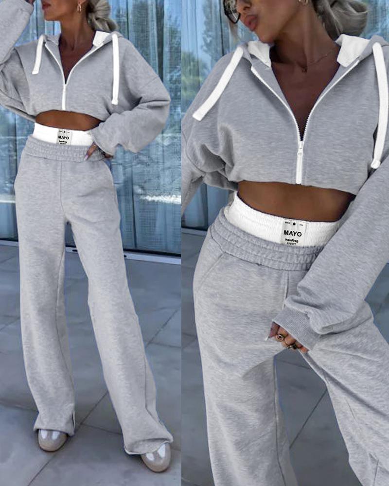 

Ensemble sweat à capuche zippé et pantalon de survêtement taille haute, Gray