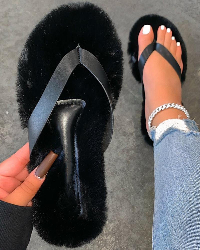 

Faux Fur Fluffy Flip Flop, Black