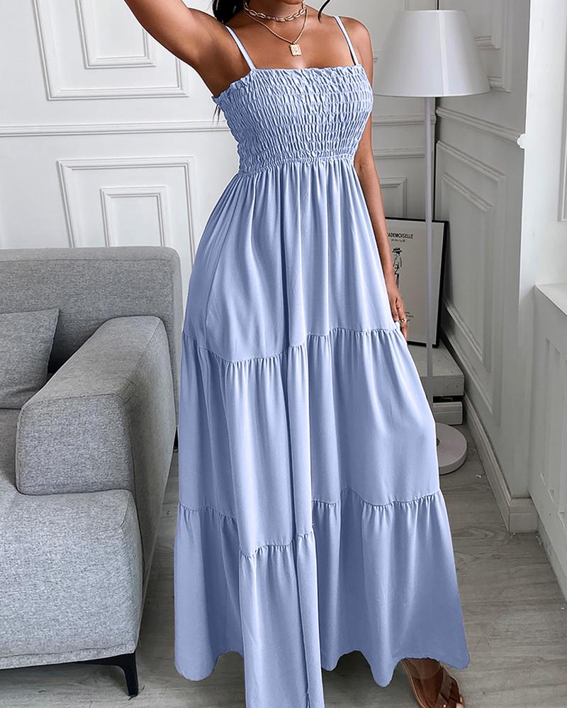 

Shirring Detail Ruched Casual Maxi Dress, Sky blue