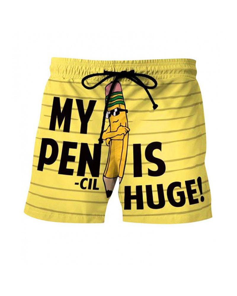 

Banana Cartoon Print Loose Drawstring Shorts, Yellow