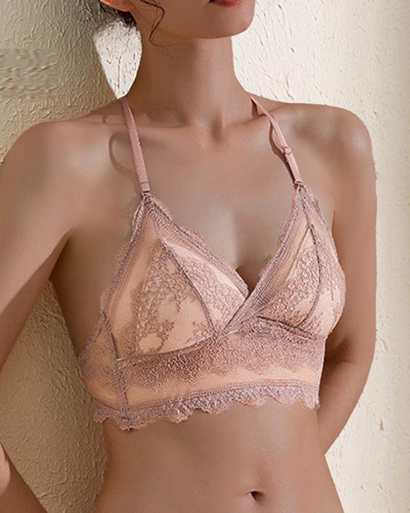 

Multi-way Wear Backless Lace Bralette, Pink