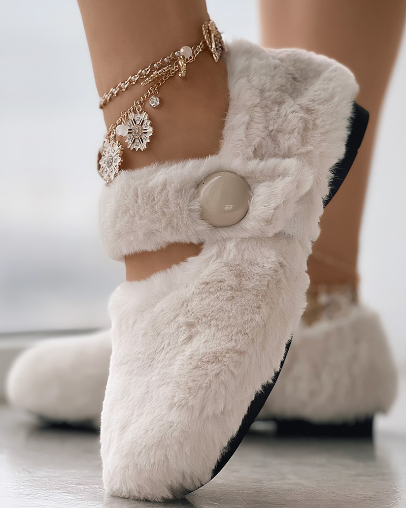 

Fuzzy Slip On Lined Loafers, Beige