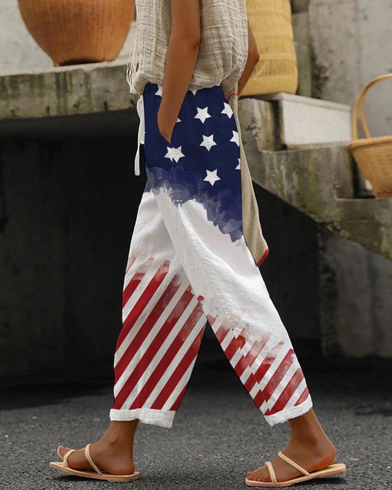 

Independence Day Flag Print Casual Pants, Multicolor