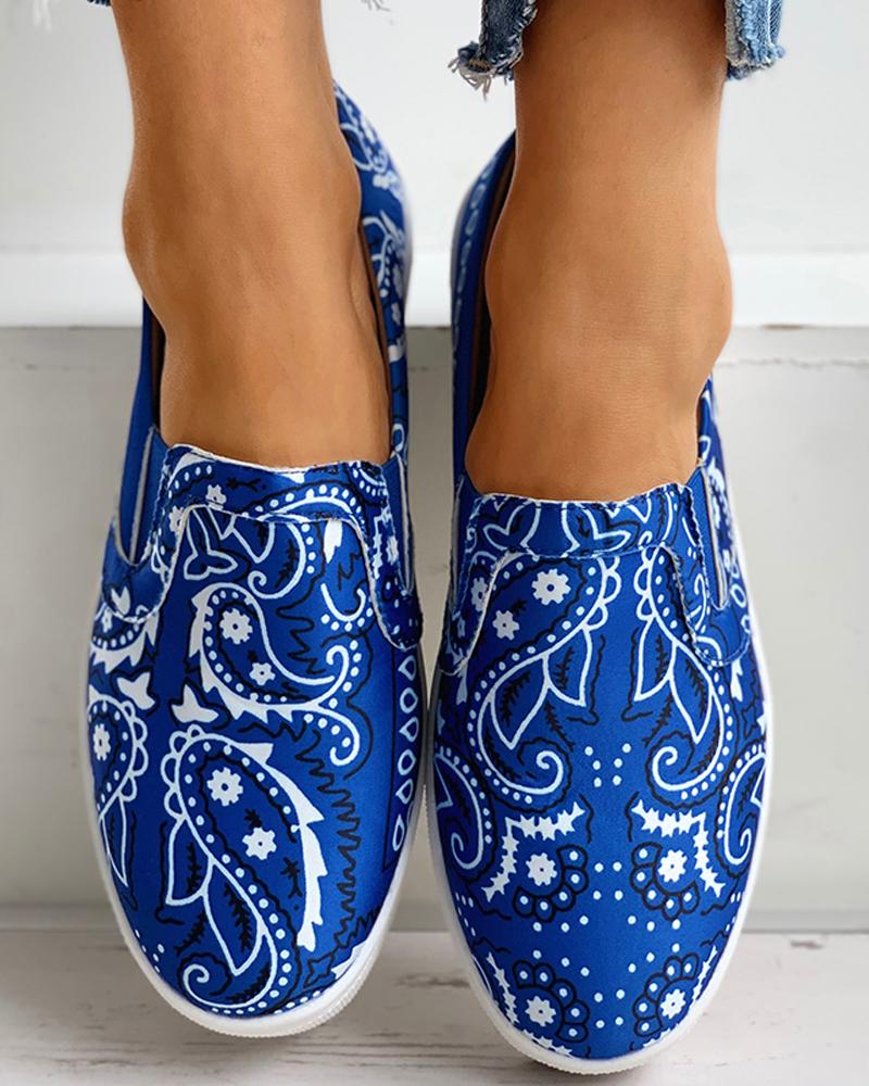 

Paisley Print Satin Casual Shoes, Blue