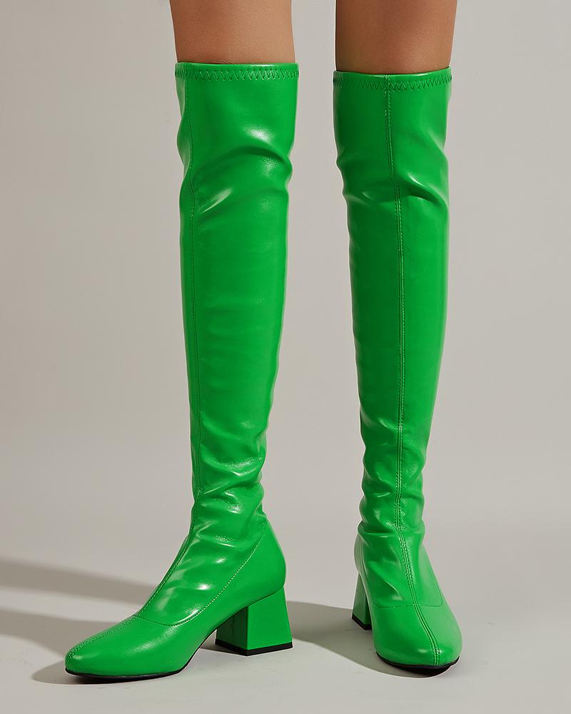 

Chunky Heel Over The Knee Winter Boots, Green