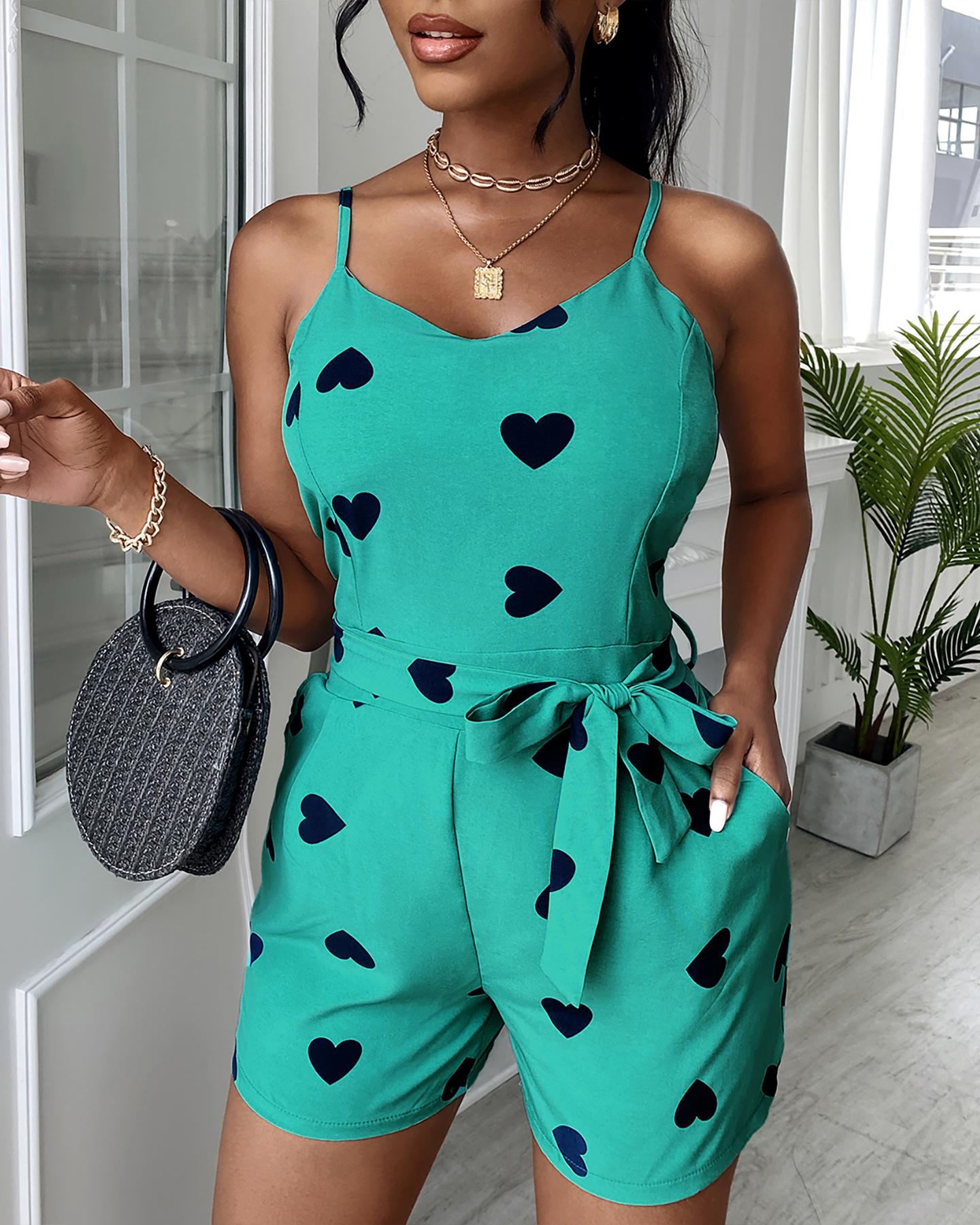 

Herat Print Pocket Design Romper, Green