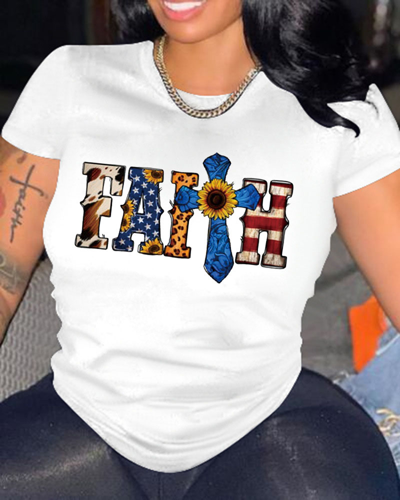 

Independence Day Flag Letter Print Casual T-shirt, White