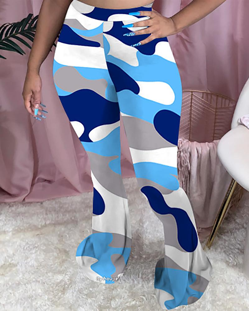 

Tie Dye Print Colorblock High Waist Bootcut Pants, Blue