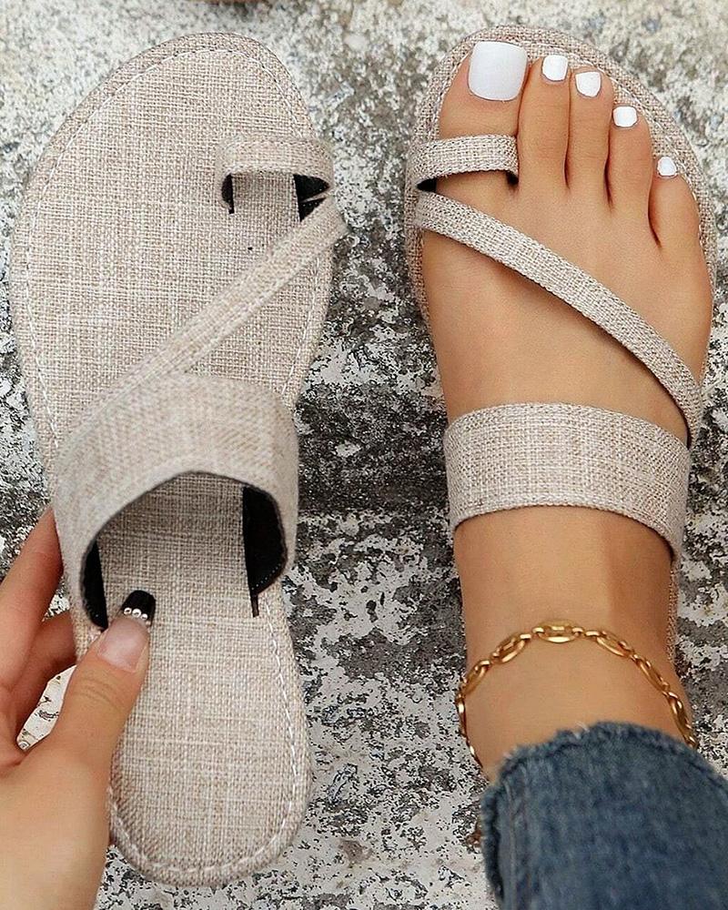 

Toe Ring Summer Casual Flip Flops, Apricot