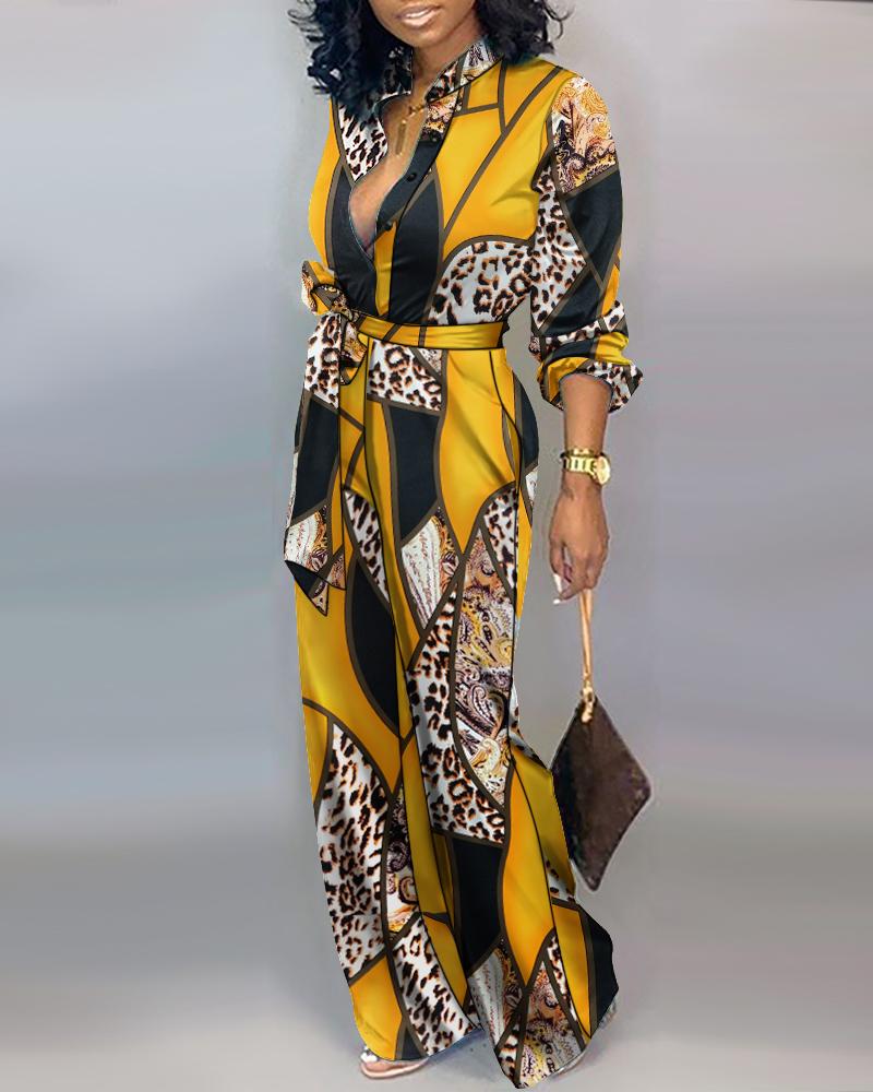 

Cheetah All Over Print Long Sleeve Jumpsuit, Multicolor