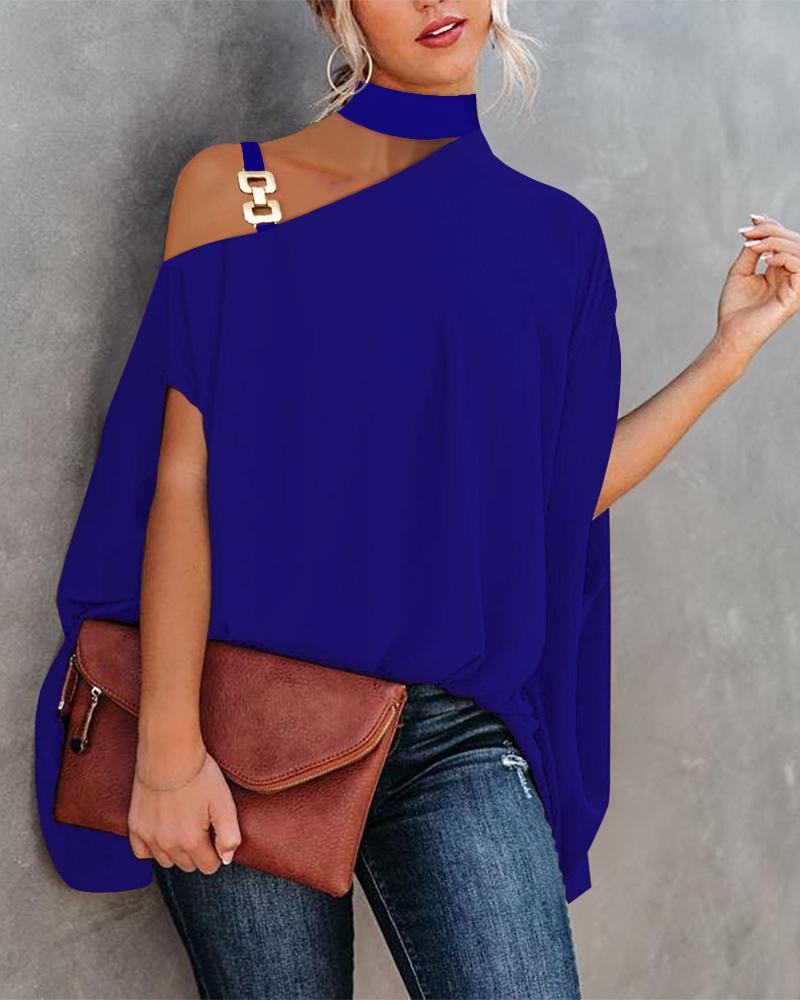 

Chain Strap Cold Shoulder Cape Design Top, Blue