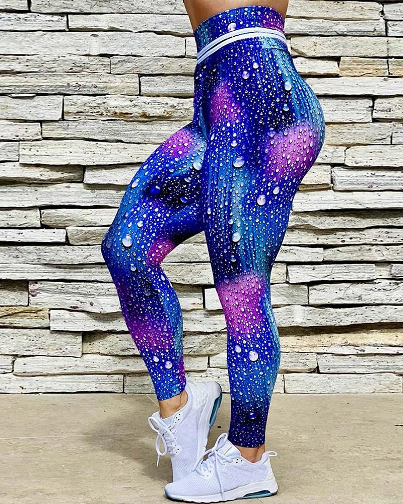 

Graphic Print High Waist Skinny Leggings, Blue