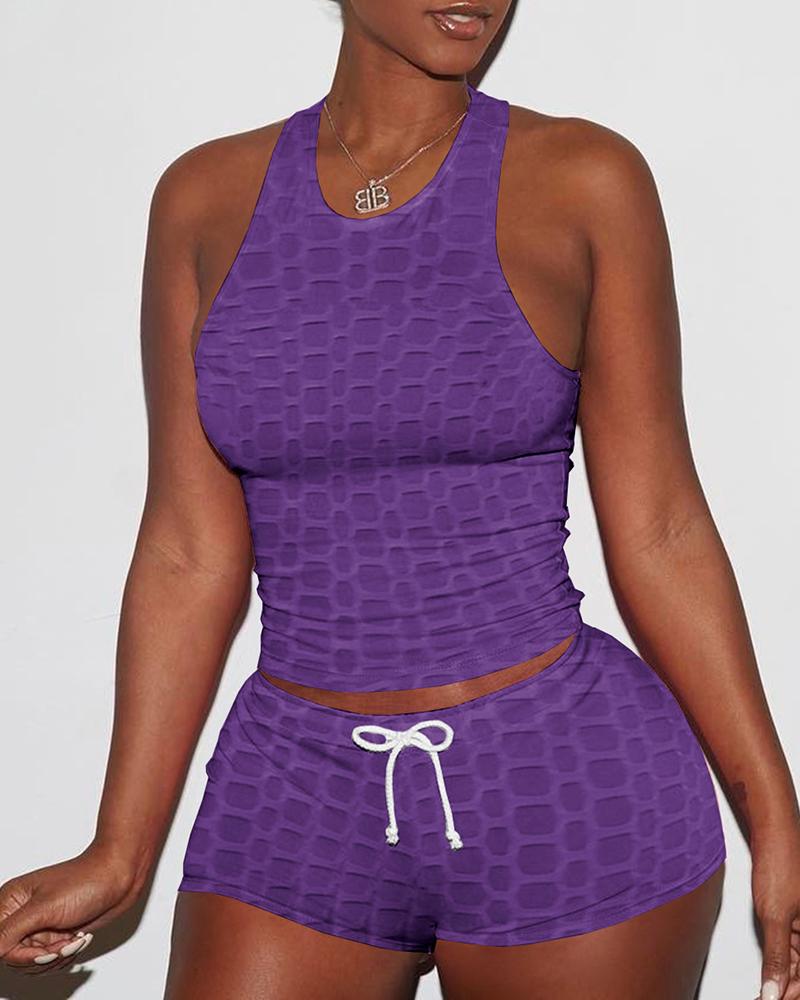 

Bubble Textured Drawstring Active Sets, Purple