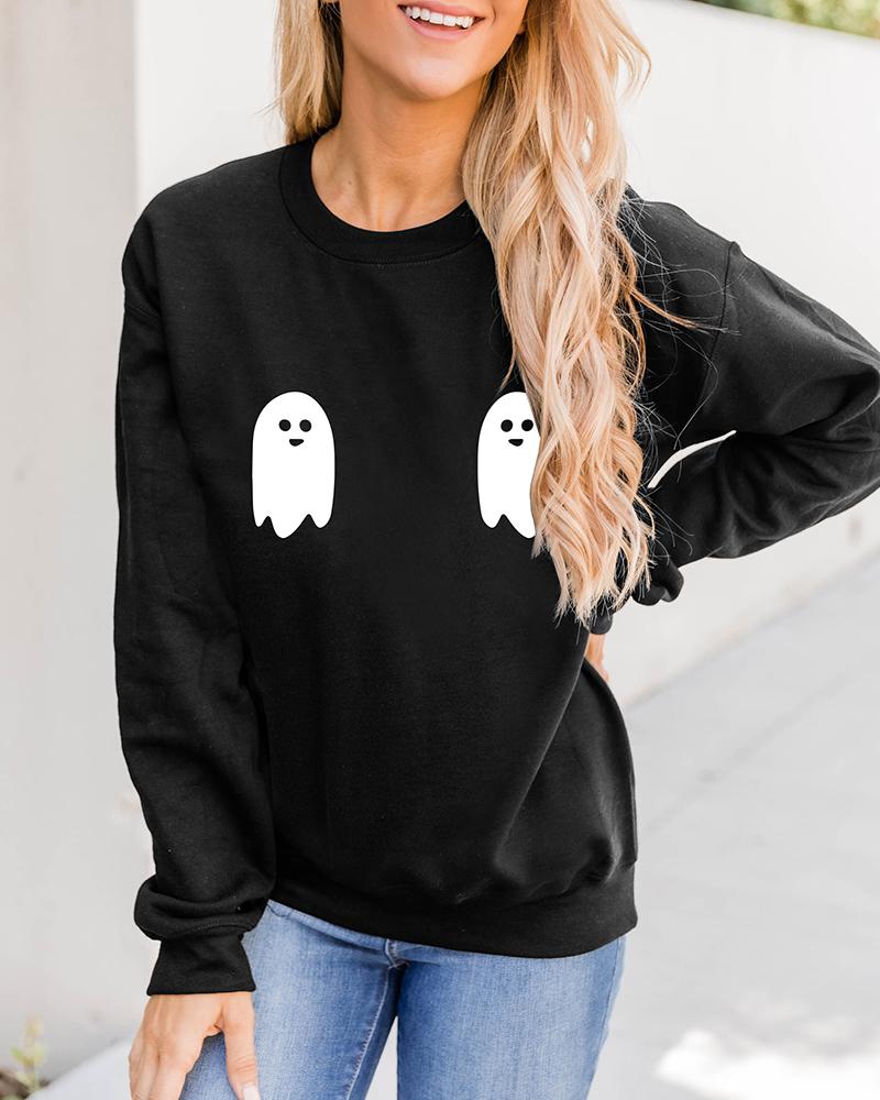 

Halloween Long Sleeve Graphic Print Sweatshirt, Black