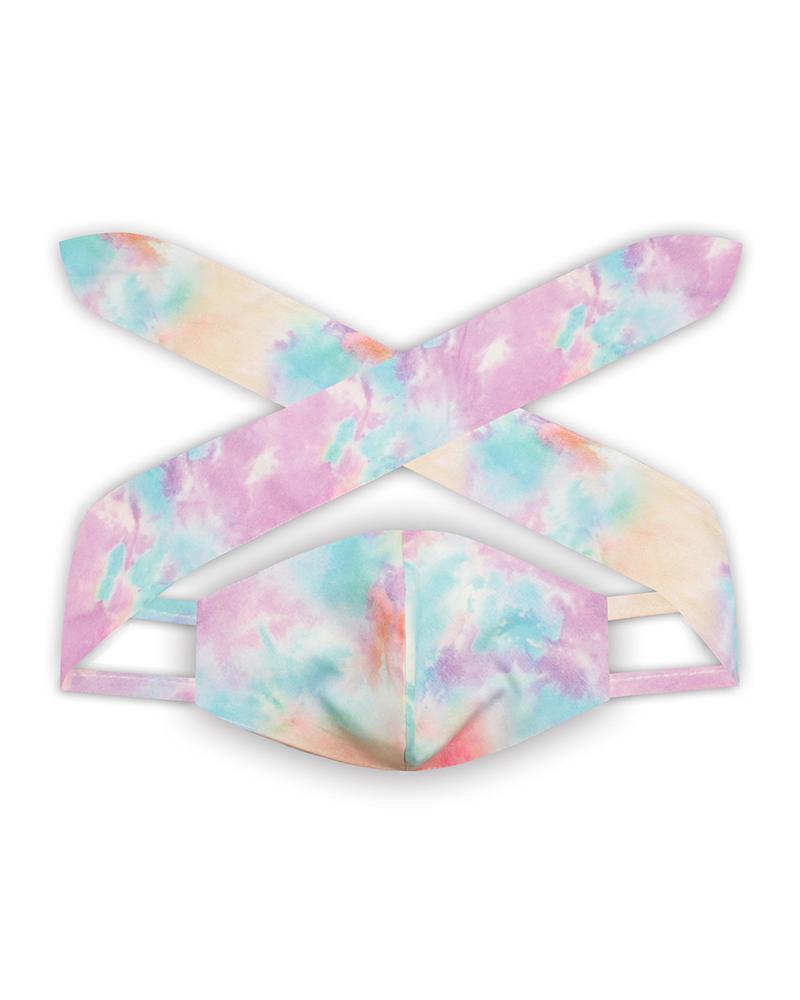 

Tie Dye Print Hairband Breathable Face Mask, Purple