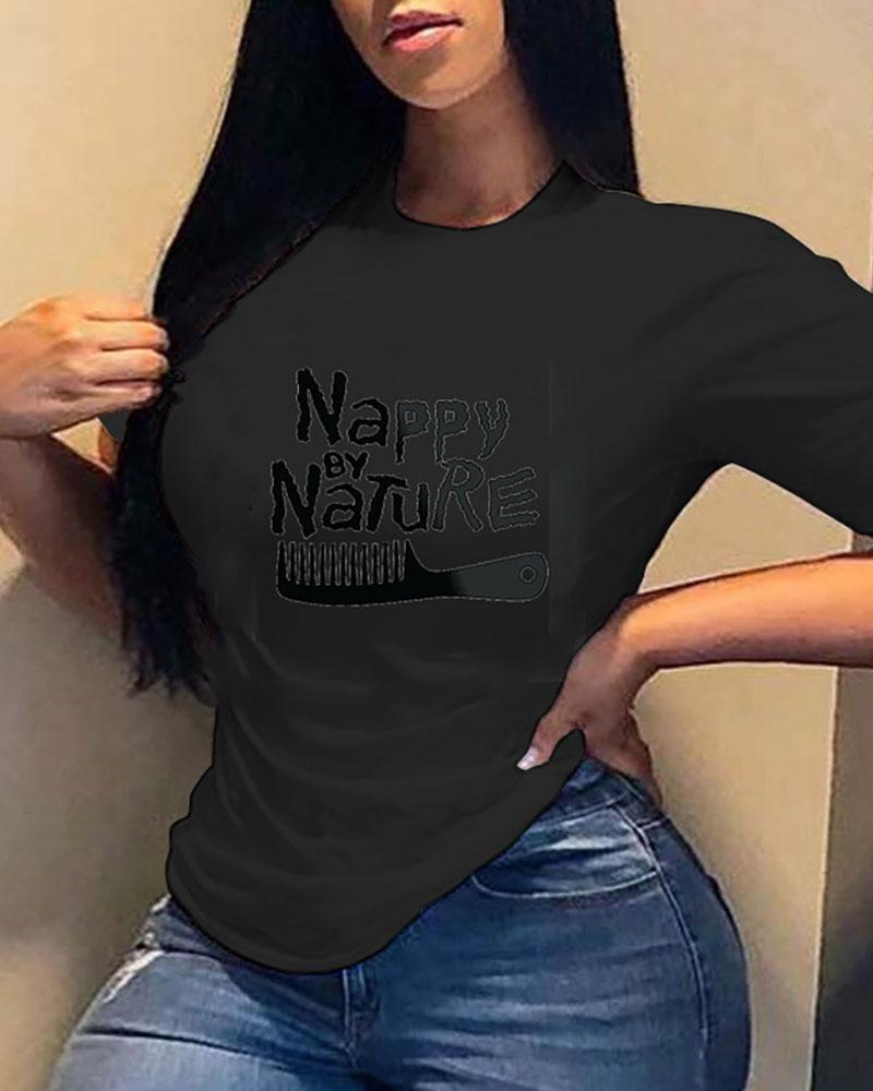 

Letter Print Short Sleeve Casual T-shirt, Black