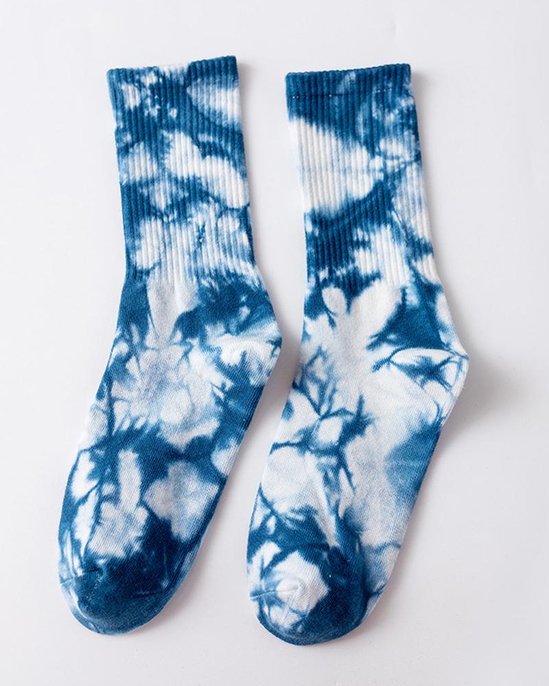 

1Pair Tie Dye Print Socks, Blue