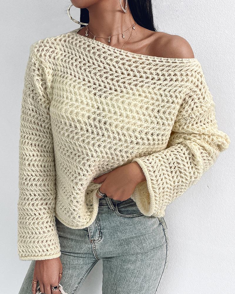 

Round Neck Long Sleeve Knit Sweater, Apricot