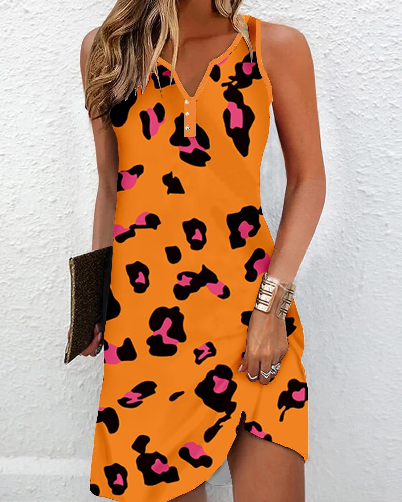 

Leopard Print Notch Neck Casual Dress, Orange