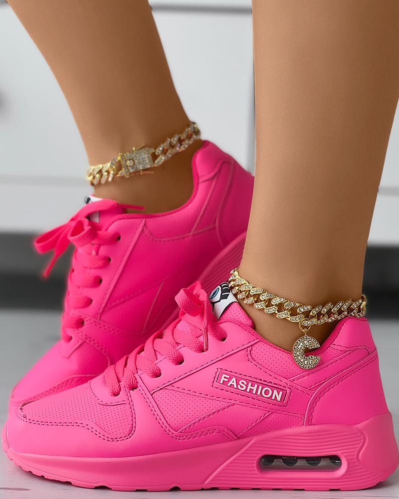 

Lace-up Letter Pattern Sneakers, Hot pink
