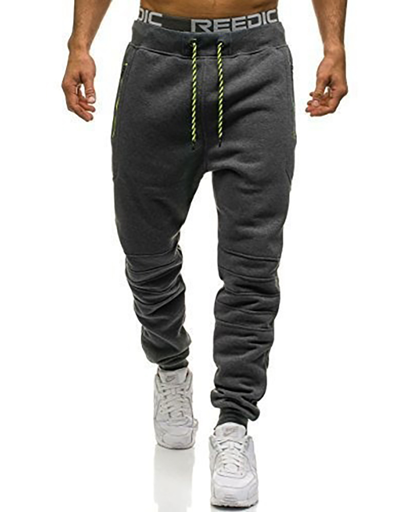 

Men Pocket Design Colorblock Drawstring Sweatpants, Dark grey