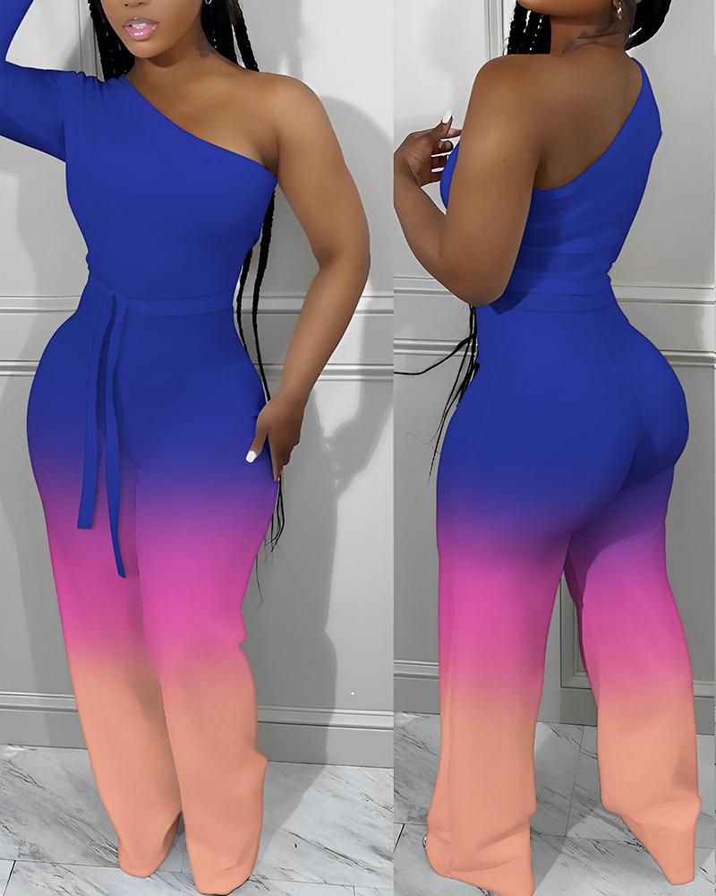 

Ombre Print One Shoulder Jumpsuit, Blue