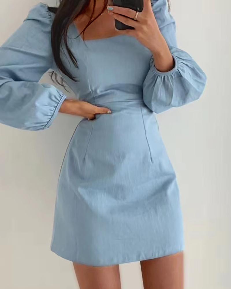

Puff Sleeve Long Sleeve Bodycon Dress, Light blue