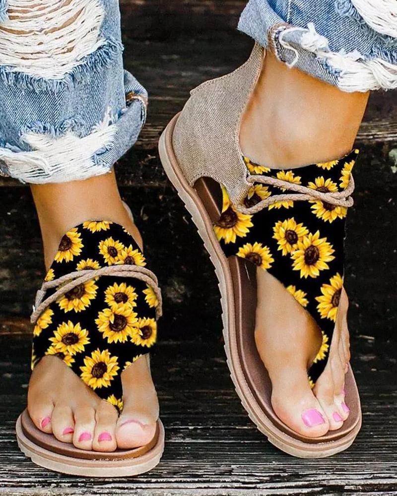 

Toe Post Sunflower Pattern Sandals, Yellow
