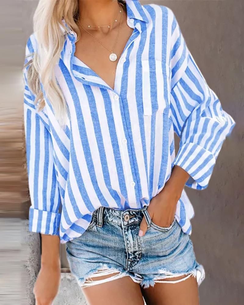 

Striped Print Long Sleeve Button Design Casual Shirt, Style2