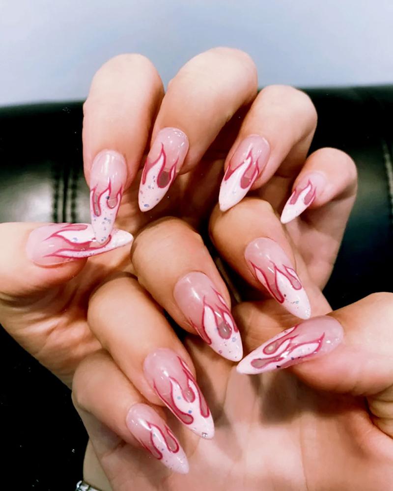 

Flame Pattern False Nail & 1PCS Nail Glue, Pink