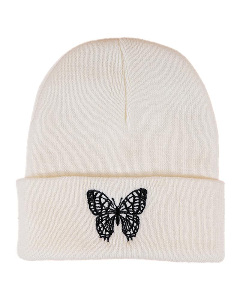 Gorro Bennie de punto térmico con bordado de mariposas