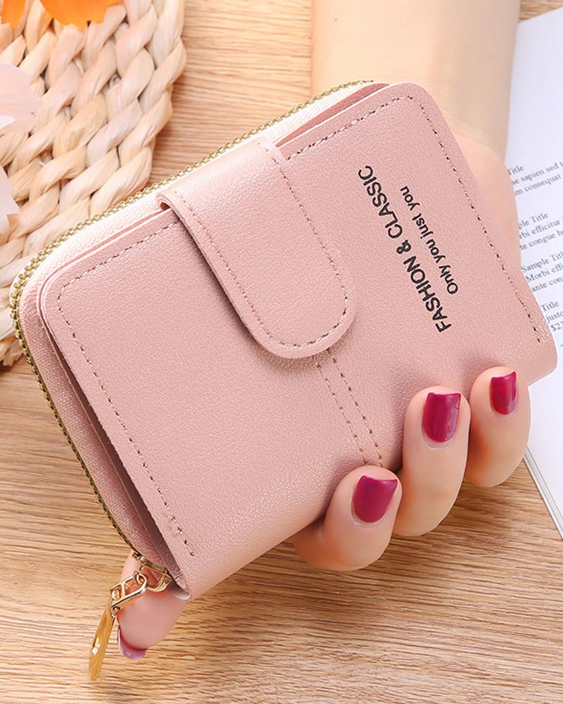 

Small Zipper Decor Purse Clutch Organizer, Pink