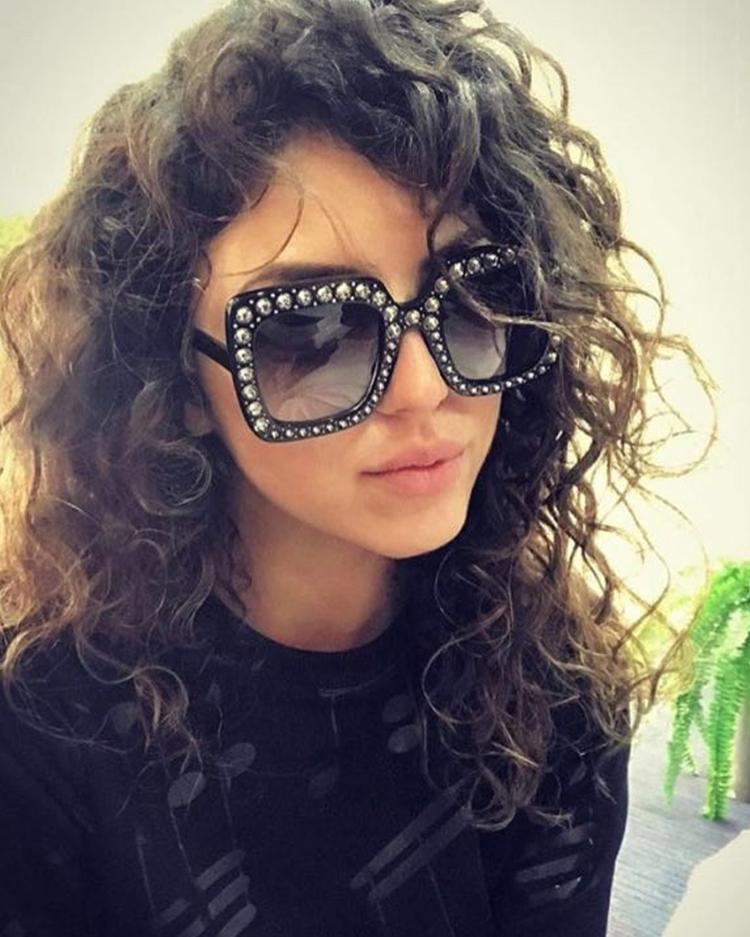 

1Pair Rhinestone Square Frame Sunglasses, Black