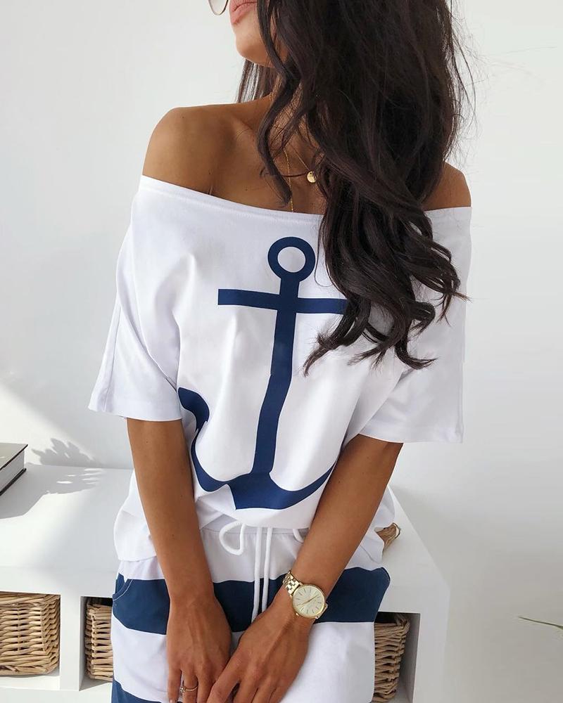

Boat Anchor Print Short Sleeve Casual T-Shirt, White