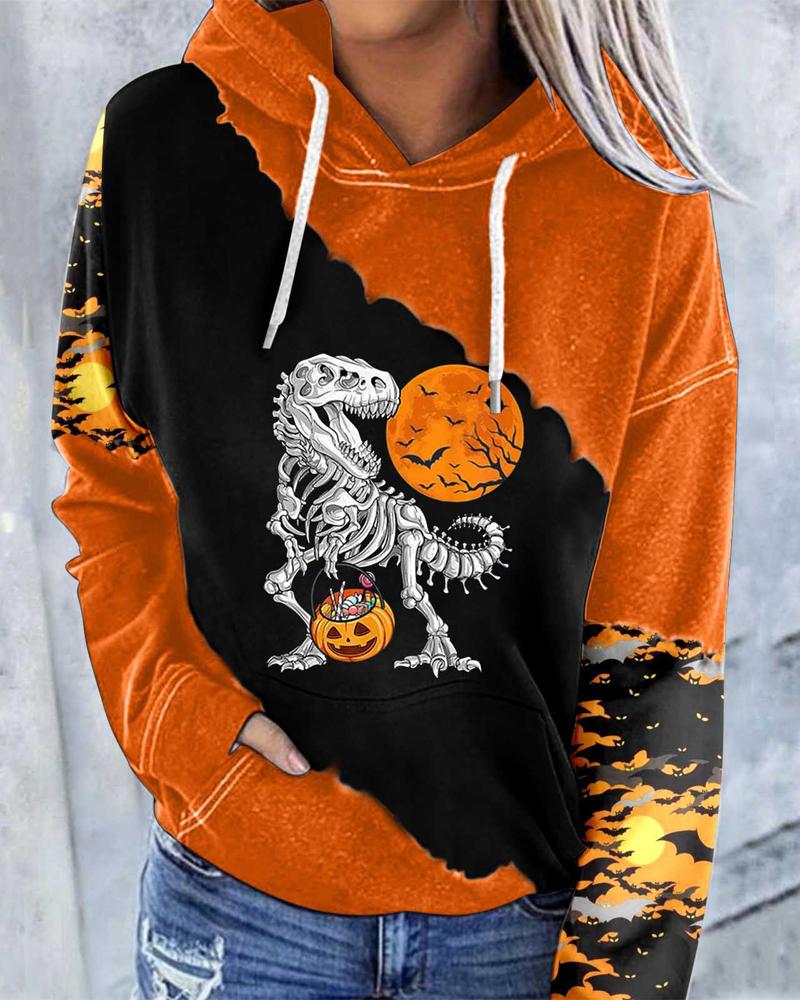 

Halloween Graphic Skeleton Print Long Sleeve Hoodie, Style2