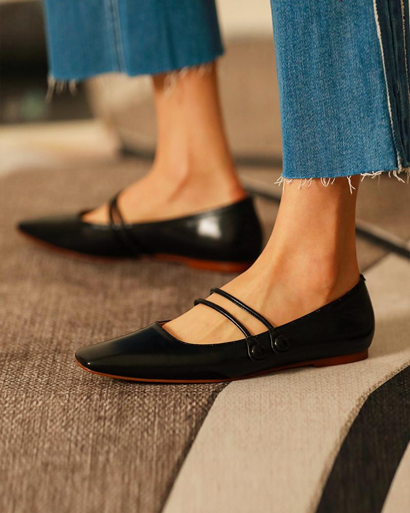 

Double Strap Square Toe Mary Jane Flats, Black