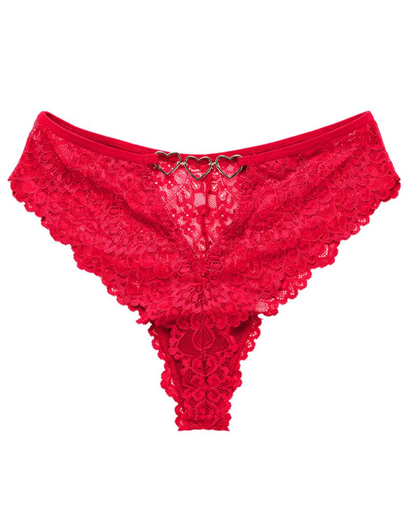 

Heart Pattern Crochet Lace Panty, Red