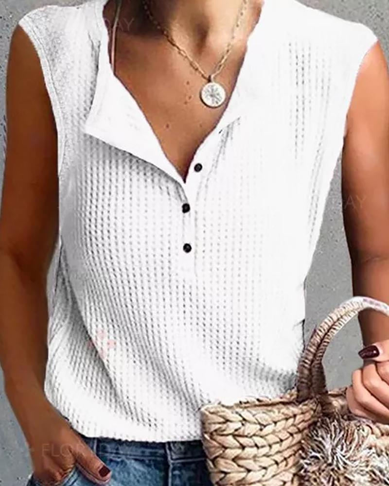 

Button Design Plain Sleeveless Top, White