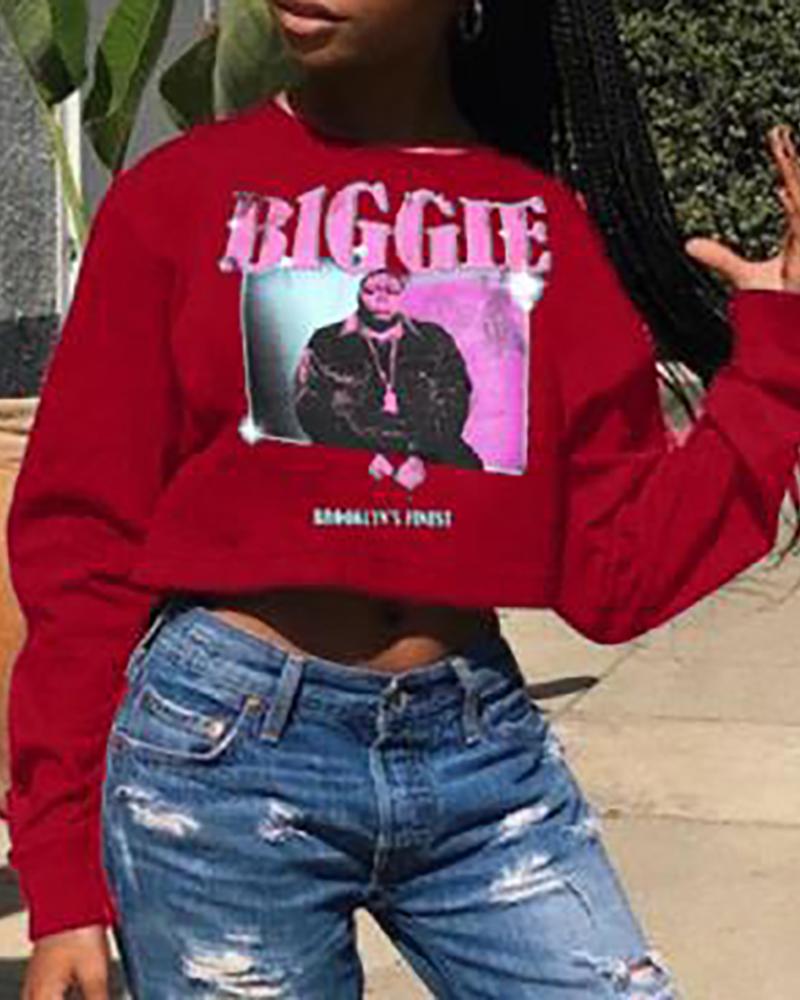 

Letter Print Long Sleeve Casual Sweatshirt, Red