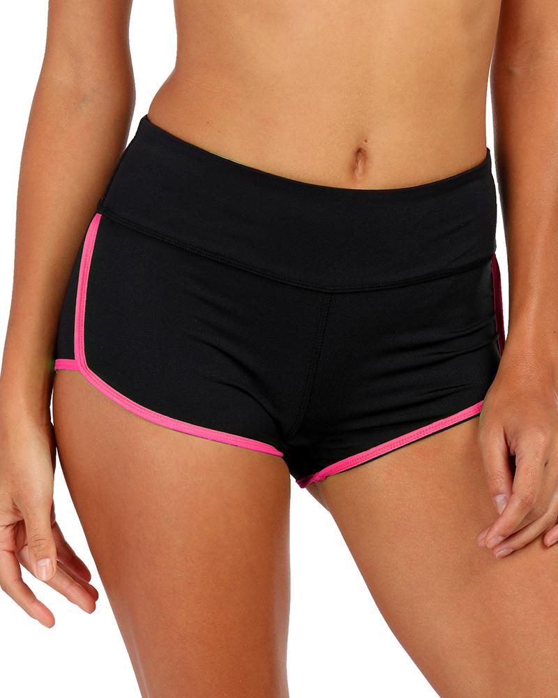 

High Waist Side Striped Sport Short Pants, Hot pink