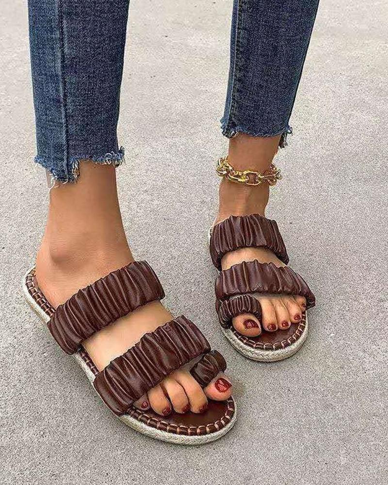 

Solid Ruched Elastic Bandgae Platform Sandals, Coffee