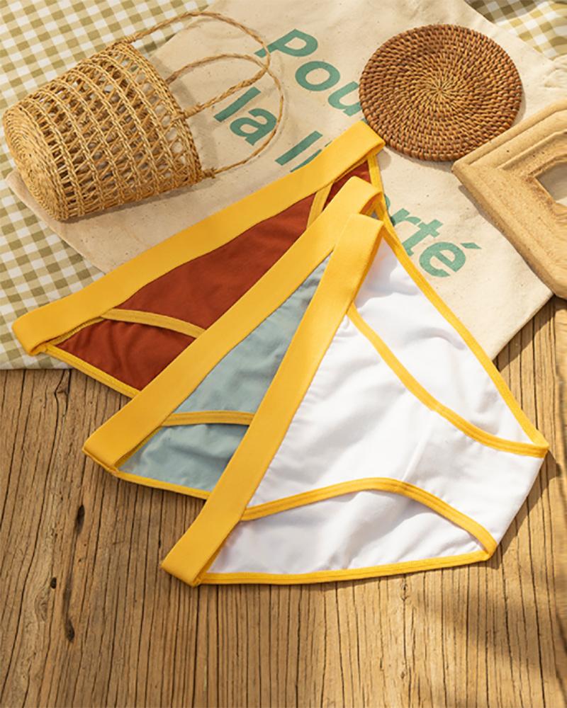 

3PCS/Set Contrast Binding Tied Detail Panty, White