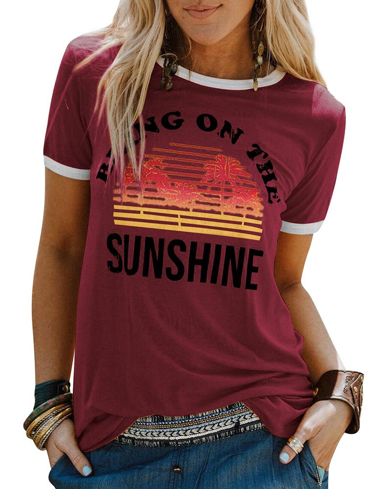 

Women' Graphic Tee Bring On The Sunshine Print T-shirt, Wine red