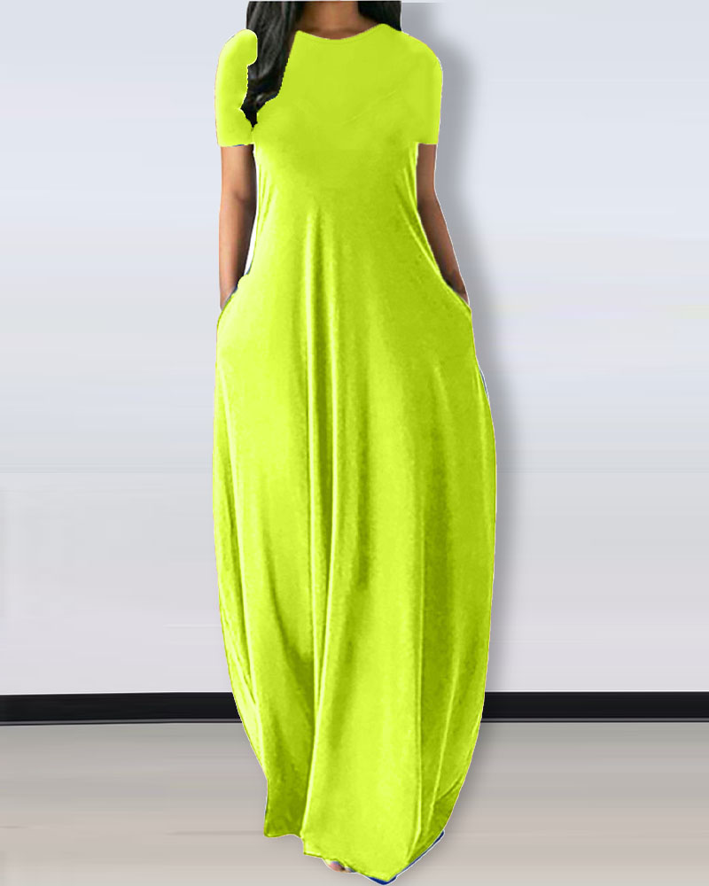 

Short Sleeve Pocket Detail Casual Dress, Green