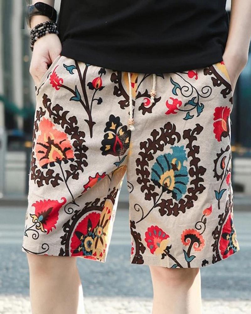 

Paisley Print Loose Drawstring Shorts, Style1